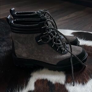 Stylish Gray and Black Lace-Up Boots